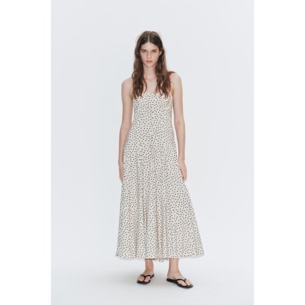 NWT ZARA Black and White Polka Dot Maxi Dress Size XS